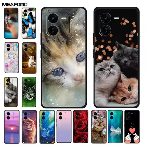 For iQOO Z9x Case Coque Z9 Turbo 5G Painted Cat Lovely Black Soft TPU Silicone Back Cover For iQOO Z