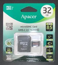 全新 Apacer 宇瞻 32GB MicroSDHC TF UHS-I Class10 記憶卡 85MB/s 附轉卡