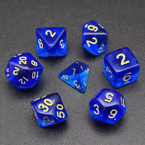 7-Piece Royal Blue Acrylic Dice Set Dungeons & Dragons Role-Playing Game Halloween/Christmas Fun, No