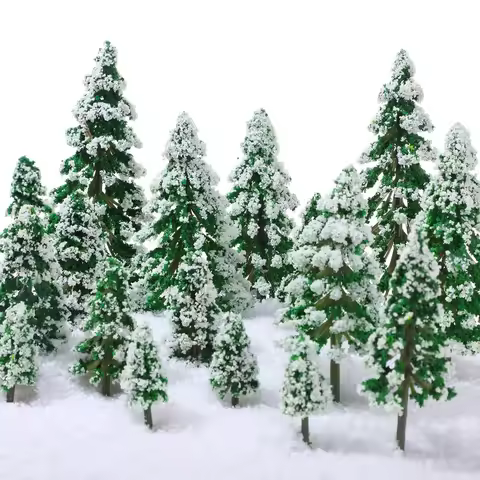 19 Pieces Mini Snow Pine Model Trees 6 Size Mini Sisal Snow Frost Trees Scenery Trees for Christmas