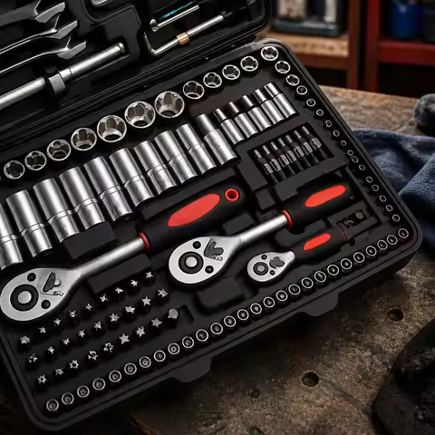 46-Piece Socket Set with Ratchet, Extensions & Durable Case, Chrome Vanadium Steel for Car and Home 