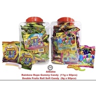 [Halal] Alibaba Rainbow Rope Gummy Candy (11g × 60 Pack) / Alibaba Double Fruits Roll Soft Candy