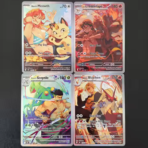 4PCS PKM Card DIY English Zoro Sceptile Sanji Blaziken Luffy Infernape Nami Meowth Holo Foil Card TC