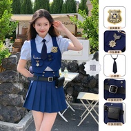 ชุดเจ้าพ่อหมีเจ้าหญิงสัตว์ป่า JK เสื้อเชิ้ตกระโปรงสั้นฤดูร้อน 2024 กระโปรงทรงเอเอวสูง แขนสั้น 3 ชิ้น