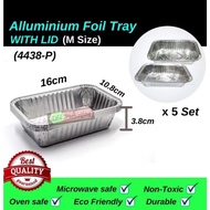 ALUMINIUM FOIL TRAY WITH LID@  SIZE RECTANGLE 5 PCS -4438P