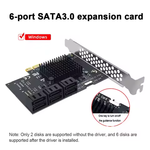PCI-E SATA Expansion Card 6Gbps PCI-E X1/X4/X8/X16 to SATA3.0 6 Port Riser SATA3.0 Adapter for Windo
