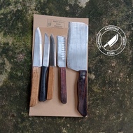 PISAU SET - PAKET PISAU DAPUR ISI 5 PCS + TALENAN KAYU UKIRAN KECIL / PISAU SET HEMAT / PISAU PAKET 