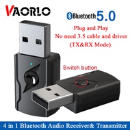 VAORLO USB Bluetooth 5.0 Audio Receiver Transmitter 4 IN 1 Mini 3.5mm Jack AUX Stereo Music Wireless Adapter for T V Car Kit PC Speaker Dongle