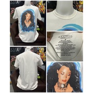 White Vintage T-Shirt Aaliyah Female Singer Pattern (Size L)
