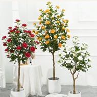 With Pot Camellia Artificial Plants Big Size Fake Rose Flower Indoor Plant For Home Decoration Weddi