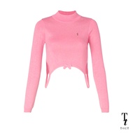 TandT - NINI TOP - TURTLE NECK BOW TRIM CROP SWEATER เสื้อนิตติ้งคอสูงแขนยาว เว้าเอวสูง ทอสายคล้องเส