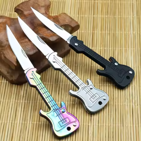 Creative Mini Guitar Knife Keychain Stainless Steel Folding Knife Portable Pocket Knife Multifunctio