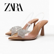 Zara High Heel Sandals Women Shallow Mouth Bowknot Crystal Chanel Style Single Shoes