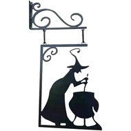 Halloween Witch Metal Silhouette Wall Decor, Iron Witch Cauldron Wall Hanging Decorations for Yard, 