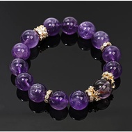 Natural Amethyst Beaded Bracelet 12mm Premium Uruguay Bolivia Crystal Bracelet Elegant Elastic Bangl