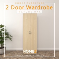 Homez 2 Door Wardrobe Solid Board HMZ-WD-DT-6000 with Large Storage Hanging Space Shelves - 2 ft Almari Kabinet Pakaian