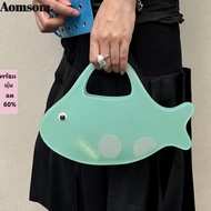 AOMSOM Jelly Handbag, PVC Material Fish Shape Transparent Handbag, Vacation Candy Color Beach Bag Pa