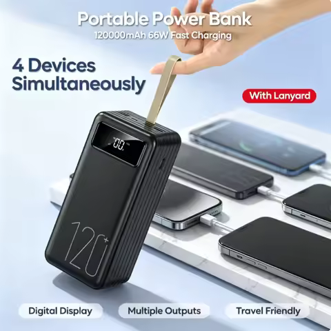 120000mAh 66W Fast Charging Portable Power Bank Ultra-large Capacity Mobile Power Phones Backup Powe