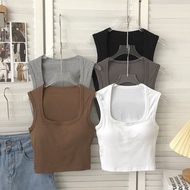 Korean Version Wide Shoulder Vest Ladies Solid Color Square Neck Comfortable All-Match With Chest Pa