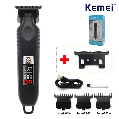 Kemei KM-2284 Hair Trimmer for Men DLC T-Blade LED Display Ceramic Blade Cordless Professional Hair 