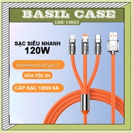 Fast Charging Cable 3-Head 3 in 1 Zinc Alloy and Silicon Charging Cord for Ip / type-C / has 2 Types