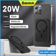 Baseus 6000mAh Magafe Power Bank 20W เครื่องชาร์จแบตเตอรี่ภายนอกแบบพกพาสำหรับ iPhone 12 13 14 15 Pro Max