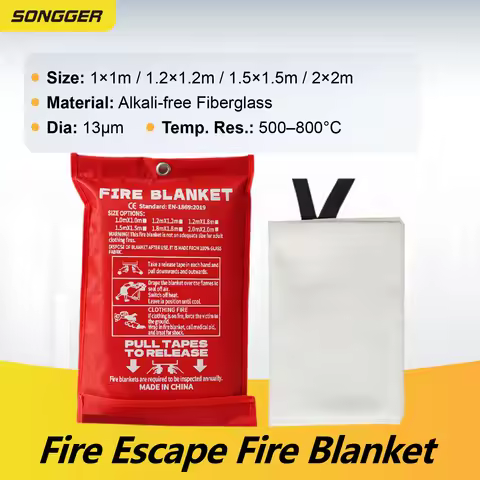 Fire Blanket Fiberglass Alkali Free 13μm High Temperature Fireproof Blanket for Kitchen Escape 1.8×1