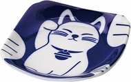 Kanese EN-407 Indigo Dyeing Maneki Neko Square Plate, 1P