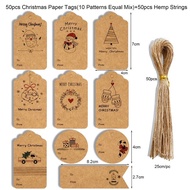 [SG Seller] 50PCS Christmas Paper Tags + 50PCS Hemp Strings/ XMAS Gift Tag Present