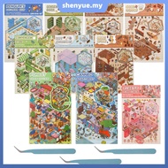 10 Pcs Creative 3D House Stickers with 3 Tweezers Paper 3D Scene Stickers Fun DIY Miniature Scenes S