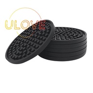 Black Round Silicone Rubber Drink Coasters (Set of 6) for Homes