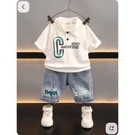 DBOX BOYS' DENIM SUITS AGED 1-5 YEARS NEWEST SHORT-SLEEVED JEANS TOP COD