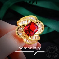 AIFEI JEWELRY Silver Cincin Accessories Gold 純銀戒指 Vintage Perak Lace Ruby For Perempuan Adjustable Square Original Women Korean 925 Sterling Ring R2363
