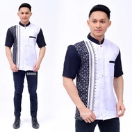 baju koko pria lengan pendek putih blac motif keren trendy nyaman adem