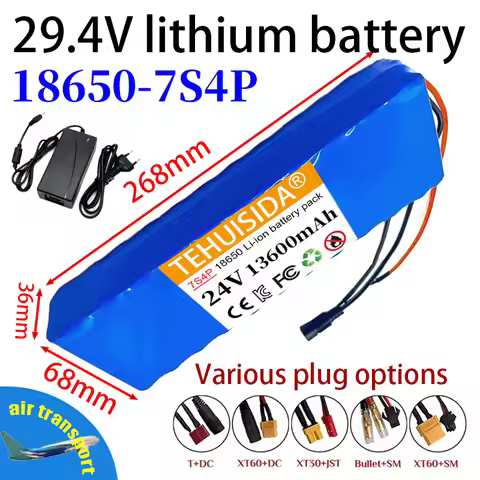 24v Lithium Battery 7S4P 29.4v 13600mAh 18650 Electric Scooter Electric Seat BMS Power Supply + 29.4