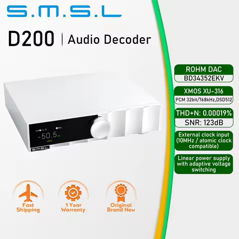 SMSL D200 Hi‑Res Audio Decoder ROHM BD34352EKV XU316 MQA Support USB Optical Coaxial Bluetooth5.1 In