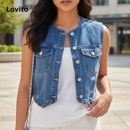 Lovito Casual Top Button Front Pocket Metal Denim Summer/Spring Top for Women LNM66069 Lovito Pukoro
