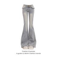 American Y2K Retro Rivet Belt Micro Flare Jeans - Slimming Fit | Women's Fall Winter