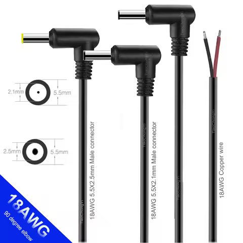 18AWG connector Right Angled 90 Degree 5.5X2.5mm 5.5x2.1mm Male Plug DC Power supply cable Adapter E