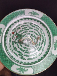 中國廣彩 綠釉 飛龍 陶瓷碟