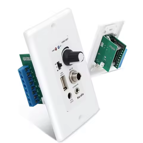 Herdio Bluetooth Wall Amplifier 4 Channels Volume Control Wall Plate USB/AUX Inputs Connect 4 Speake