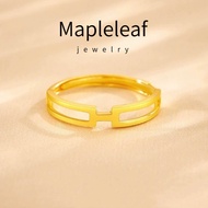 Original 916 Gold Jewelry H Ring Gold Geometric Opening Adjustable Women's Ring cincin emas