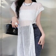 Knitted Mesh Tunic Top Women Rubby Knitted Mesh Dress Knitwear
