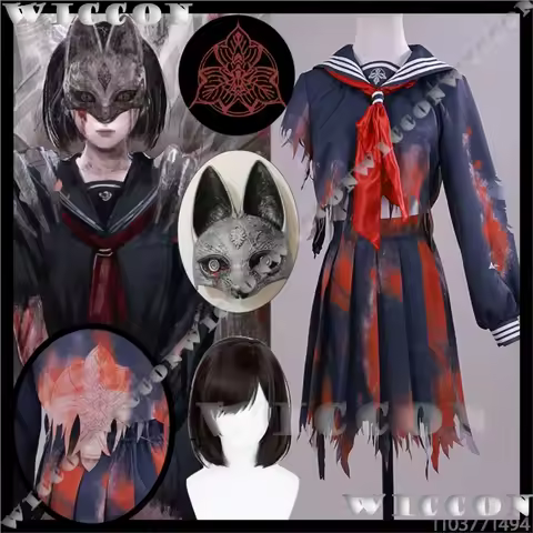 Shimizu Hinako Blood Suit Game Silent Cosplay Blue Dress Battle Damage Ver Fox Mask Tattoo Sticker H