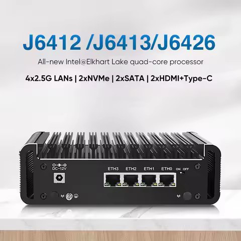 Topton Fanless Mini PC Intel Celeron J6413 J6412 4x2.5G LAN Firewall PC NAS Computer Server 2xM.2 NV