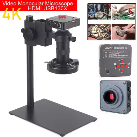 4K 48MP HDMI USB 60FPS Monocular Video Microscope Sets 38MP/16MP/13MP/8MP Digital Camera Lens 130X L
