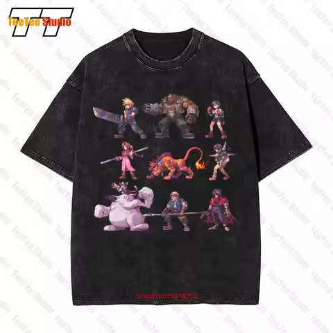 Final Fantasy 7 Characters Pixel Ff7 Cloud Tifa Barret Vintage Oversized T-Shirt 1PDX