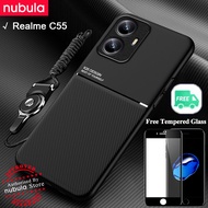 NUBULA For Realme C55 (6.72") Casing Free Tempered Glass Silky Leather Feeling hp Realme C55 CellPho
