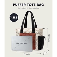 Puffer Tote Bag 35L Large Capacity Quilted Work Tote with 15.6‑inch Laptop Compartment, Machine Wash