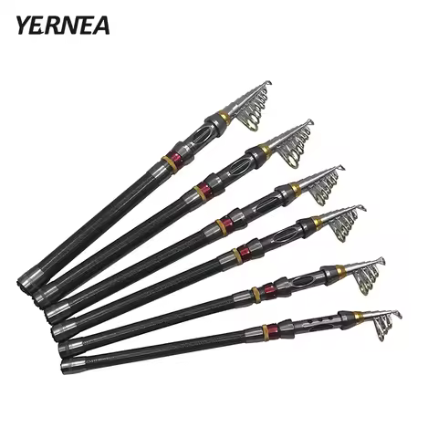 Yernea Carbon Portable Fiber Telescopic Fishing Rod Spinning Pole Hand Fishing Tackle Sea Ocean Rod 